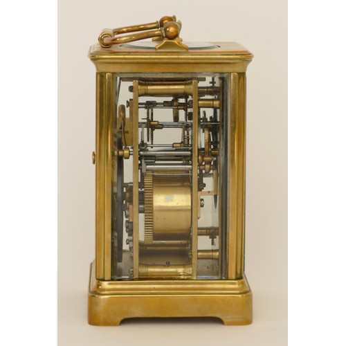 331 - Mappin & Webb; a 20th century brass corniche cased hourly striking carriage clock, strikes on a gong... 