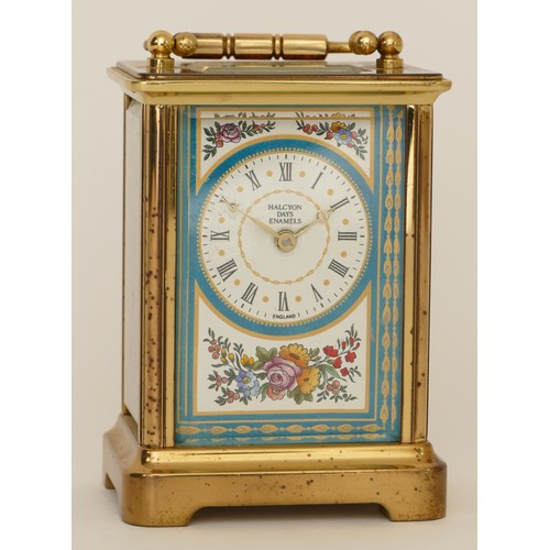 332 - Halcyon Days, a 20th century gilt brass and enamel carriage timepiece, the dial with black Roman num... 