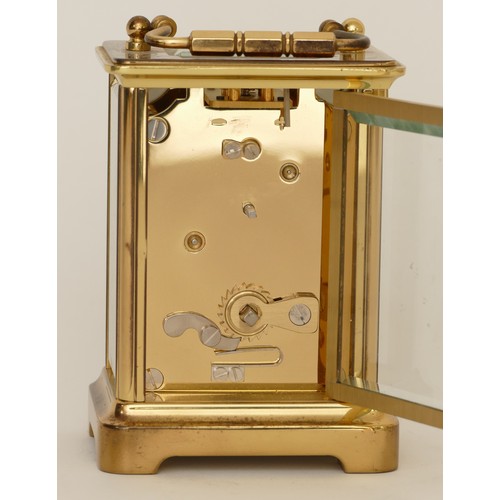 332 - Halcyon Days, a 20th century gilt brass and enamel carriage timepiece, the dial with black Roman num... 