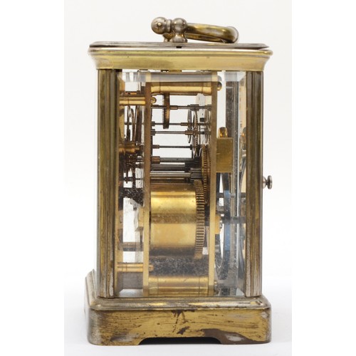 333 - A 20th century brass corniche cased hourly striking carriage clock, the white dial with black Roman ... 