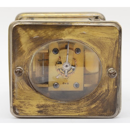 333 - A 20th century brass corniche cased hourly striking carriage clock, the white dial with black Roman ... 