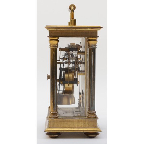 334 - Bentima, a 20th century brass cased 8 day brass corniche cased carriage half hourly striking clock, ... 