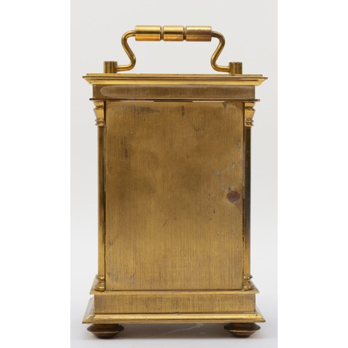 334 - Bentima, a 20th century brass cased 8 day brass corniche cased carriage half hourly striking clock, ... 