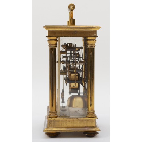 334 - Bentima, a 20th century brass cased 8 day brass corniche cased carriage half hourly striking clock, ... 