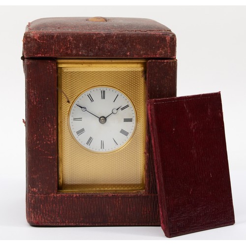 335 - A 20th century brass corniche cased striking carriage clock, striking on the half hour, with applied... 