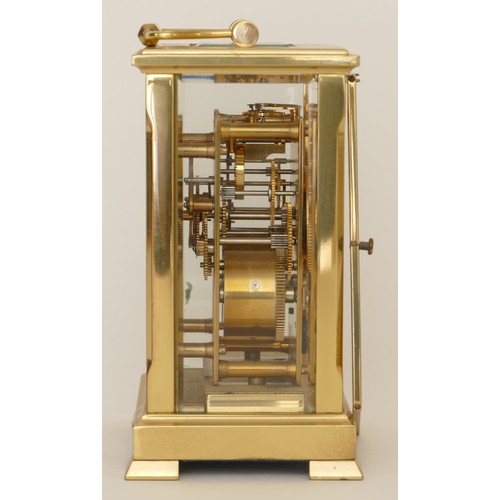 338 - Shortland Bowen, an English brass corniche cased carriage clock, half hourly striking on a bell, the... 