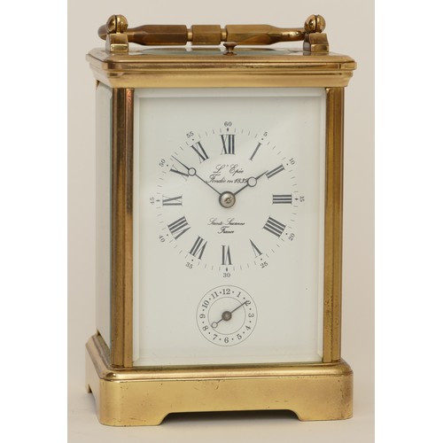 340 - L'Epee, a 20th century French brass corniche cased half hourly striking repeating carriage clock, th... 