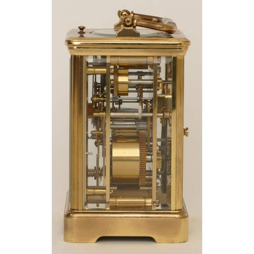 340 - L'Epee, a 20th century French brass corniche cased half hourly striking repeating carriage clock, th... 