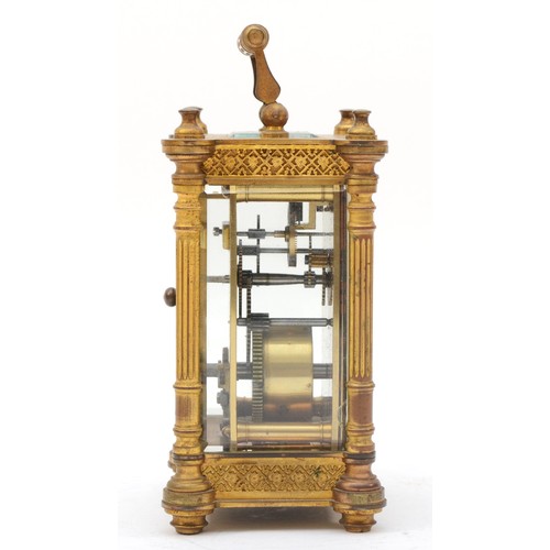 343 - A 20th century French brass corniche cased carriage clock, the white dial with black Roman numerals,... 