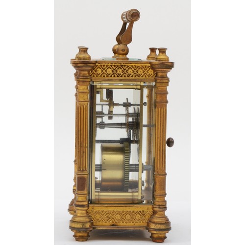 343 - A 20th century French brass corniche cased carriage clock, the white dial with black Roman numerals,... 