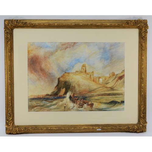 362 - S.E.C. (19th century), Scarborough Castle from the North Bay, watercolour, monogrammed 40 x 55cm