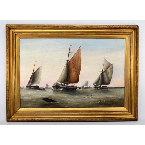 363 - W. Stamp, 19th century, sailing barges, oil on canvas, signed and dated 1904, 50 x 75cm