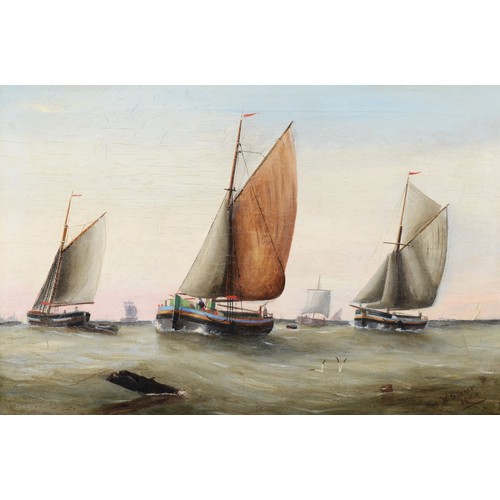 363 - W. Stamp, 19th century, sailing barges, oil on canvas, signed and dated 1904, 50 x 75cm