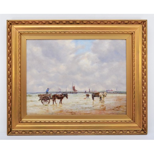 364 - J.M. Mollender, 19th century, collecting seaweed, oil on board, signed, 38 x 51cm