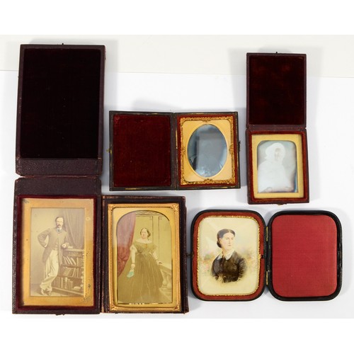 366 - Eraud (19th century) portrait miniature of lady wearing a black dress, oil on board, in a bi fold fr... 