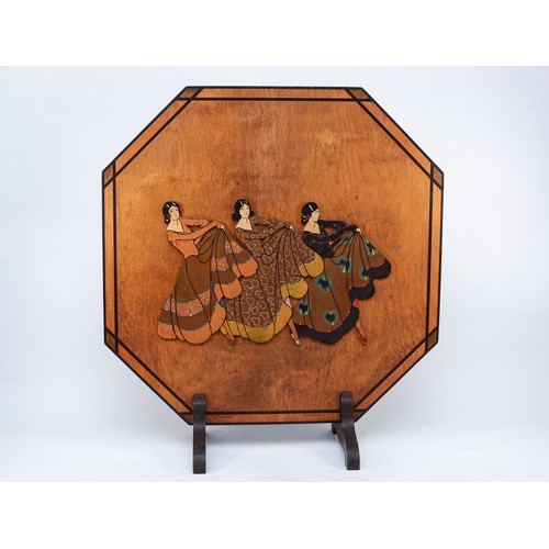 375 - Mary Cruickshank, The Three Ladies, an Art Deco octagonal plywood floor standing fire screen, raised... 