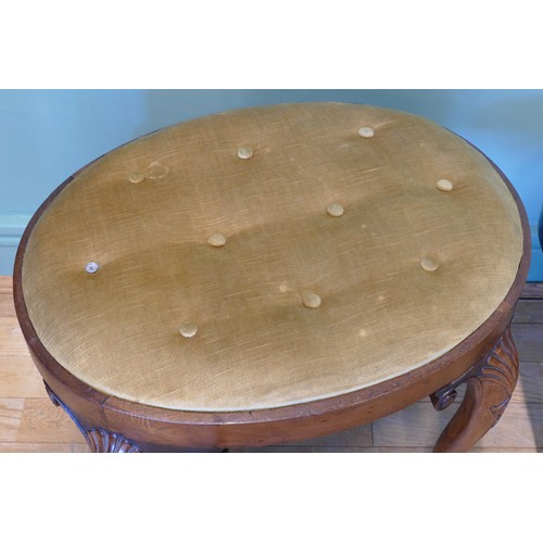 382 - A 19th century walnut framed dressing table stool, with button velvet drop in seat raised on cabriol... 