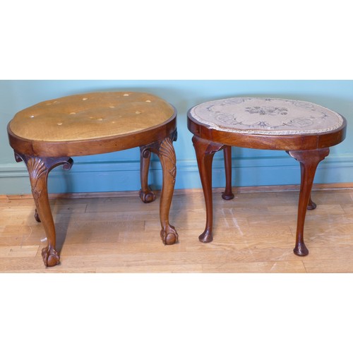 382 - A 19th century walnut framed dressing table stool, with button velvet drop in seat raised on cabriol... 