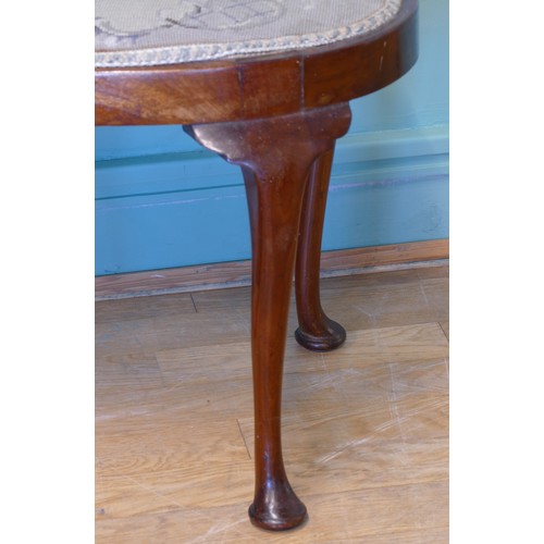 382 - A 19th century walnut framed dressing table stool, with button velvet drop in seat raised on cabriol... 