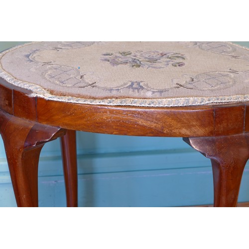 382 - A 19th century walnut framed dressing table stool, with button velvet drop in seat raised on cabriol... 