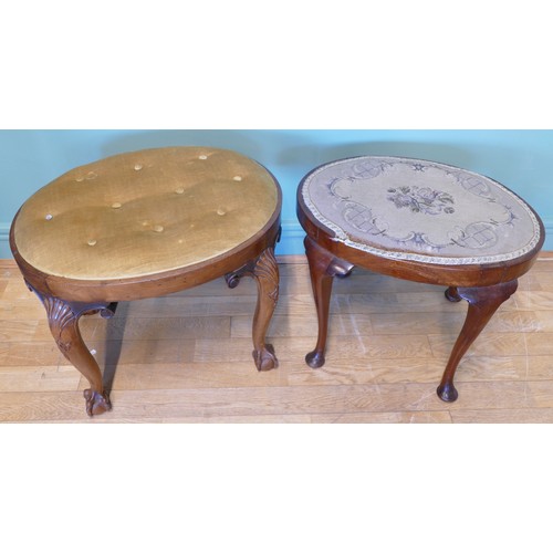 382 - A 19th century walnut framed dressing table stool, with button velvet drop in seat raised on cabriol... 