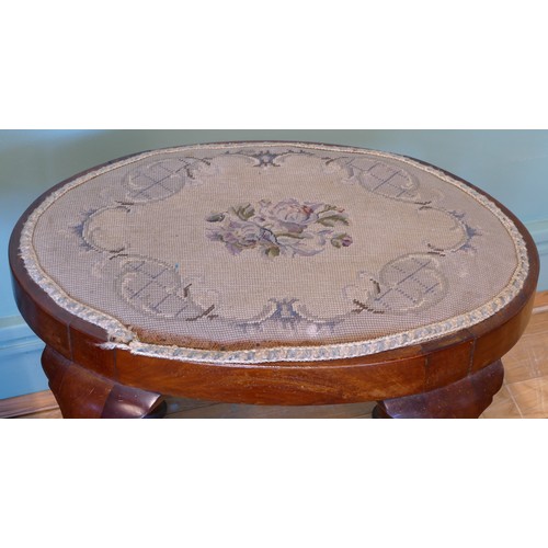 382 - A 19th century walnut framed dressing table stool, with button velvet drop in seat raised on cabriol... 