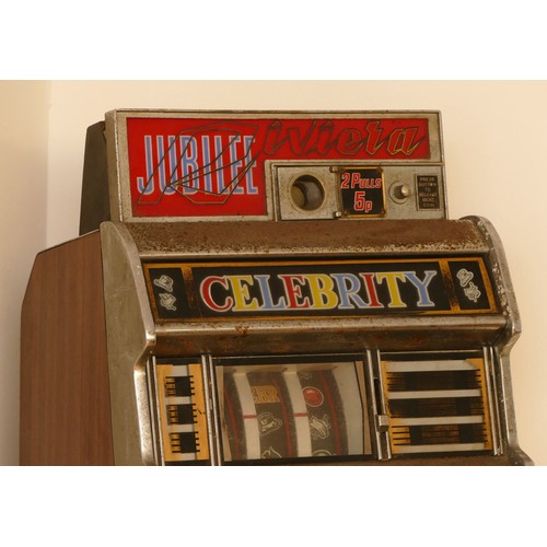 407 - Jubilee Riviera Celebrity one arm bandit electromechanical three reel slot machine, c.1955/60, 5p pl... 