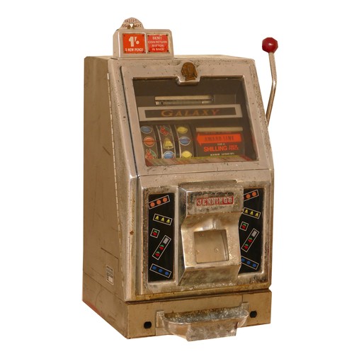 408 - Jennings Galaxy one arm bandit electromechanical three reel slot machine, c.1966, 1 shilling/5 new p... 