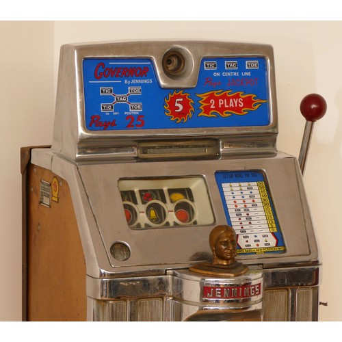 414 - Governor Tic Tac Toe by O. D. Jennings and Co., a one arm three reel bandit slot machine, c.1960's, ... 