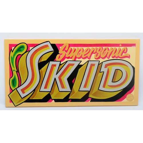 433 - Chris Thomas, two fairground hand painted signs, Super Speed Racer and Super Sonic Skid, both signed... 