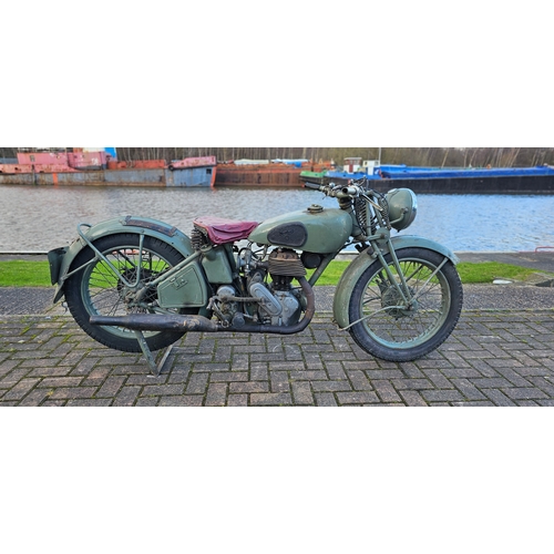 1937 Norton WD16H New Zealand Army, 490cc. Registration number TXS 655 (non transferrable). Frame number 86424. Engine number 81368.
Sold with the V5C and Norton Owners Club letter.
A 16H was first offered for military evaluation in 1932, together with a Norton Model 18 and a Norton Model 19. It was found to be suitable and the Norton designers began working with the War Office on a range of developments and modifications. Military orders were placed for the 16H (designated WD16H for War Department use) from 1936 and continued throughout the course of the Second World War, setting a ten-year record for the longest time the War Office procured a single make of motorcycle. A popular despatch machine, the WD16H was also used for training, reconnaissance, convoy control and escort duties.
TXS is recorded as being dispatched to the New Zealand Army on the 21st December 1937 with five other 16H's. They were fitted with an Amal sand carb, modified Vokes air cleaner, pillan seat, lifting handle to the front guard and a bash plate. This example stayed in service until 1973/4 when it was demobbed and bought by a collector who intended to restore it in his retirement, this never happened and our vendor found it and brought it home to the UK.
The original leather seats can be seen under the red coverings. It is a running machine and now just needs a bit of fettling to attend the 80th Normandy Landings celebrations.