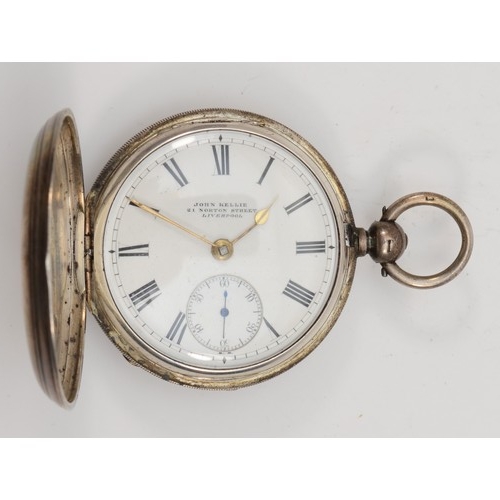 198 - John Kellie, Liverpool, a silver full hunter key wind pocket watch, Chester 1898, with subsidiary se... 