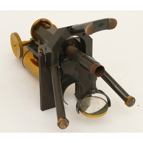 242 - J. Swift & Son; a 20th century brass and black Japanned  microscope, with plano-concaved mirror, rai... 