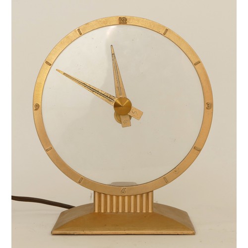 320 - Jefferson Golden Hour electric mystery clock, with brushed brass hands, bezel and base and glass fac... 