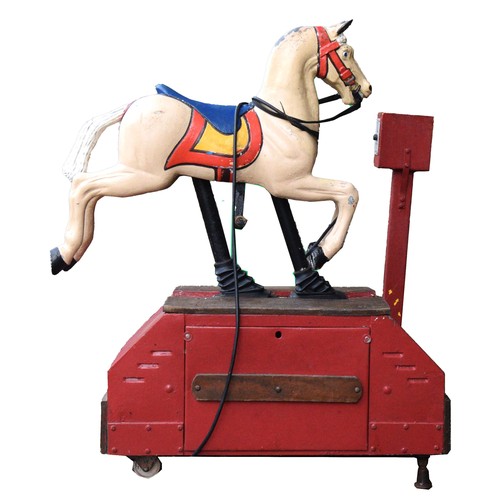 429 - A coin operated painted and cast alloy horse ride, 115 x 53 x 132cm.
Provenance; Watermouth Castle, ... 