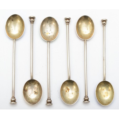 14 - A set of six George VI silver and gouache enamel tea spoons, by William Suckling Ltd, Birmingham 194... 