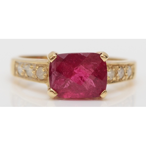 A 9ct gold pink tourmaline and eight cut diamond dress ring, O, 3gm.