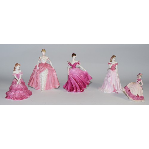 Coalport, five ceramic figures comprising, The Collingwood collection Mary, Ladies of fashion Alison, Figurine of the year Sarah, Millennium debut, Beau Monde Jill.