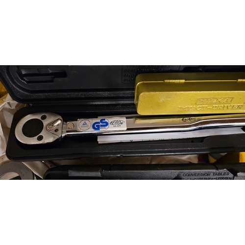 36B - Two torque wrenches, a set of Silverline Imperial spanners and other tools