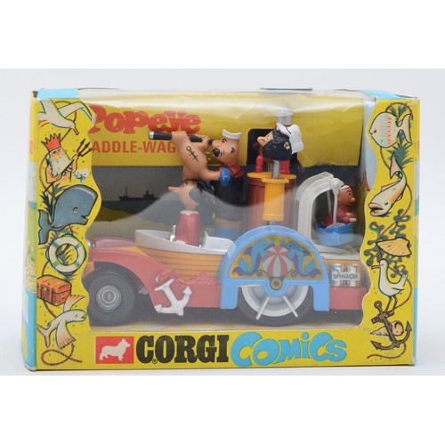 Corgi Toys - A Corgi 802 Popeye Paddle-Wagon, finished in yellow, red, white including rear wheels, complete with moving figures and working pistons, having blue and yellow window box having inner pictorial stand.