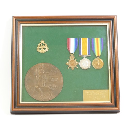 523 - WW1, Group, War and Victory, 1914-1915 Star, Death plaque, awarded to Pte. M. Gibbons, East Lancs Re... 