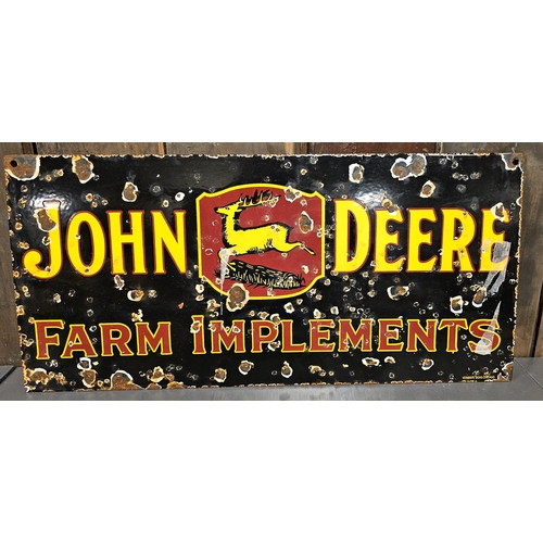 79 - A reproduction John Deere Farm Implements single sided vitreous enamel advertising sign, 45 x 21cm