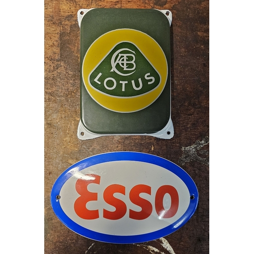 93 - Lotus, a reproduction vitreous enamel advertising sign, 15 x 10cm and an Esso sign, 16 x 10cm