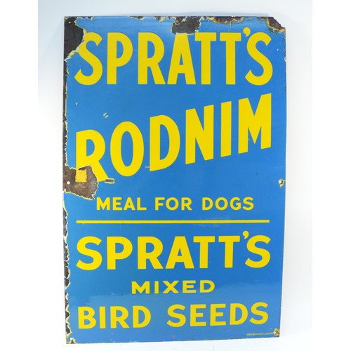 96 - A Spratt's Rodnim Meal for Dogs single sided vitreous enamel advertising sign, 51 x 77cm