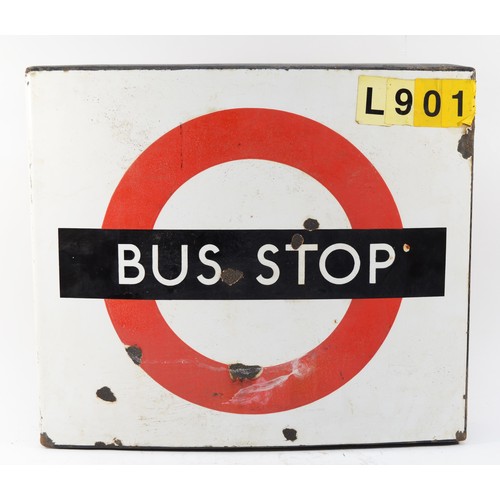 97 - A Bus Stop double sided shaped vitreous enamel sign, by Burnham - London, no. 98899, 46 x 40cm