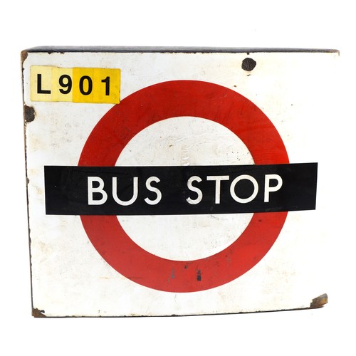 97 - A Bus Stop double sided shaped vitreous enamel sign, by Burnham - London, no. 98899, 46 x 40cm