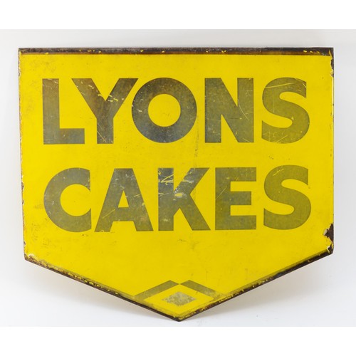 98 - A Lyons Cakes double sided vitreous enamel wall mounted advertising sign, 45 x 40cm