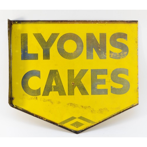 98 - A Lyons Cakes double sided vitreous enamel wall mounted advertising sign, 45 x 40cm