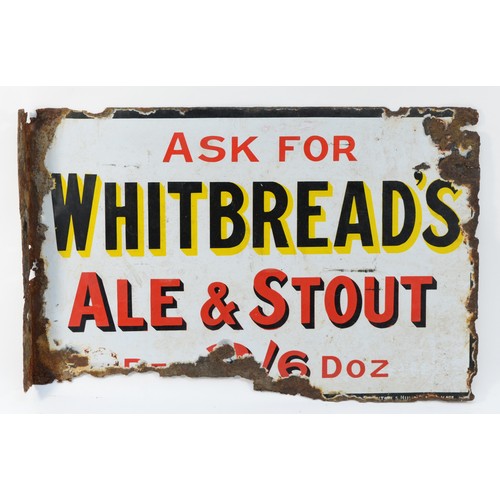 101 - An Ask for Whitbread's Ale & Stout double sided vitreous enamel wall mounted advertising sign, 46 x ... 