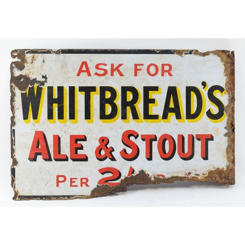 101 - An Ask for Whitbread's Ale & Stout double sided vitreous enamel wall mounted advertising sign, 46 x ... 